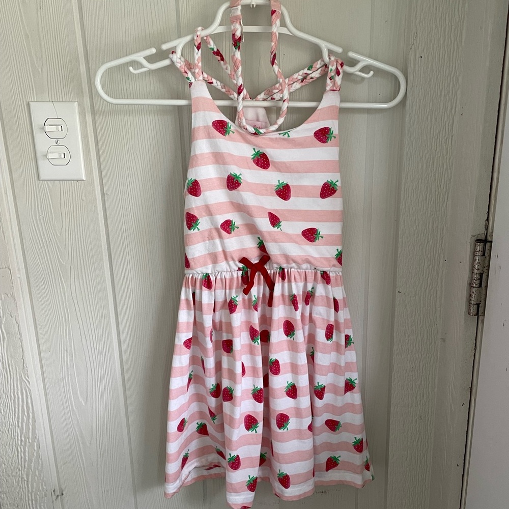 Strawberry Print Pink and White Kids Dress